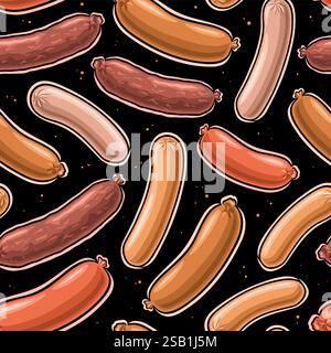 Vector Sausage Seamless Pattern, decorative background with collection of raw flying sausages for wrapping paper, square placard with group of flat la Stock Vector