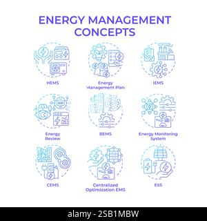 Energy management blue gradient concept icons Stock Vector