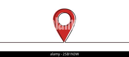 Location pins, geotag sign line continuous drawing vector. One line Location pins, geotag vector background. Location pin, geotag icon. Continuous out Stock Vector