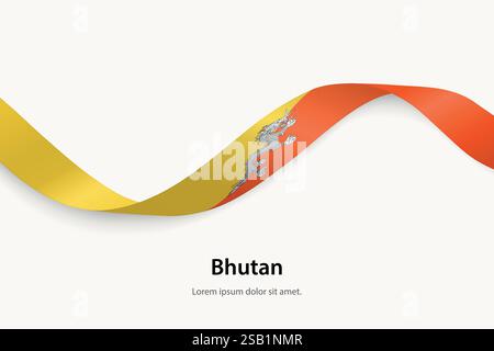 Bhutan flag on Waving ribbon. Template for independence day Stock Vector