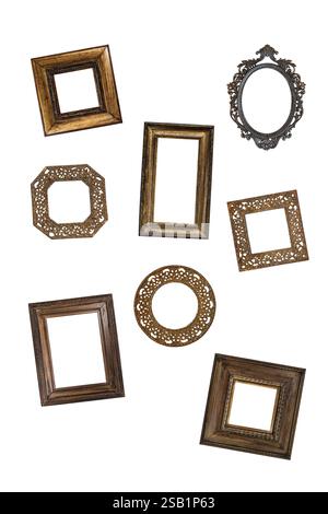 Gallery wall with a variety of antique frames isolated cutout Stock Photo