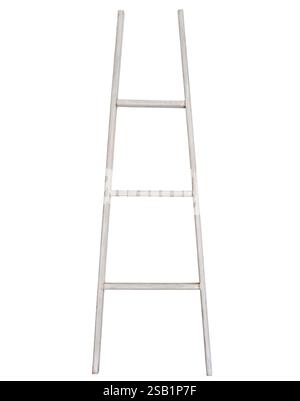 Old white painted wooden ladder isolated cutout on white Stock Photo