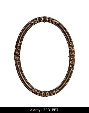 Golden metal decorative ornate oval picture frame isolated cutout on white Stock Photo