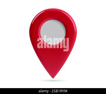 A vibrant red 3D location pin icon with a hollow center, isolated on a white background Stock Vector