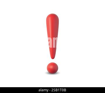 A 3D red exclamation mark with a glossy finish isolated on a white background Stock Vector