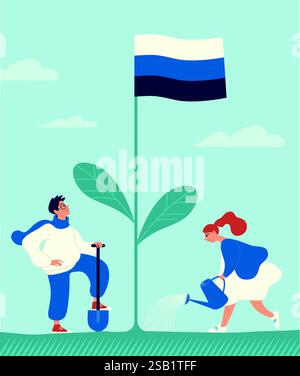 Cultivating Statehood: Growing Estonia Independent Future. Concept for Independence day celebration. Flat vector illustration Stock Vector