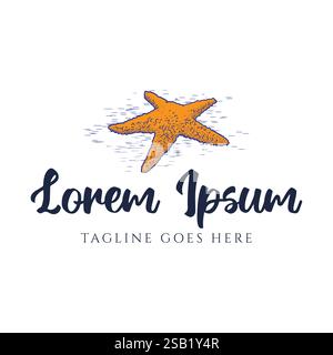 Vintage Retro Ocean Starfish Illustration Logo Design Vector Stock Vector