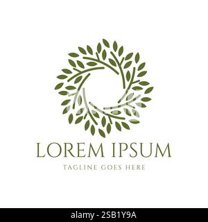 Beauty Circular Star Branch Leaf or Nest Illustration for Nutrition Spa Eco or Herb Nature Wellness Spa Relaxing Logo Design Vector Stock Vector