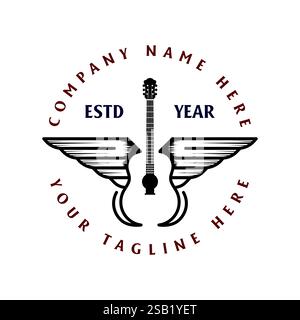 Vintage Retro Guitar Wing Wings for Music Band Concert Festival Logo Design Vector Stock Vector