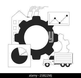Industry, logistics and data analysis black and white 2D illustration concept Stock Vector