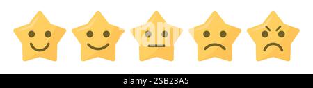Rating emoji icon, customer's feedback. vector illustration. star rating emoji set. Stock Vector