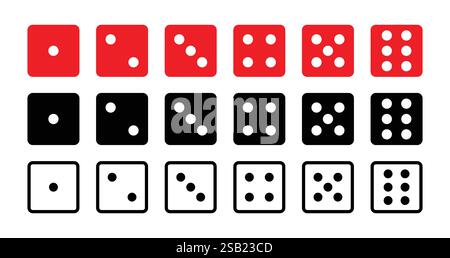 Casino dice set in red, black and white colour, Casino collection with dot sign. vector illustration. Stock Vector