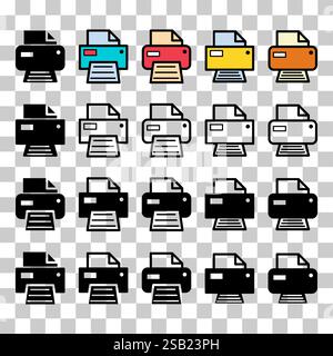 Set of Printer document web icon, printout machine technology flat sign vector illustration . Stock Vector