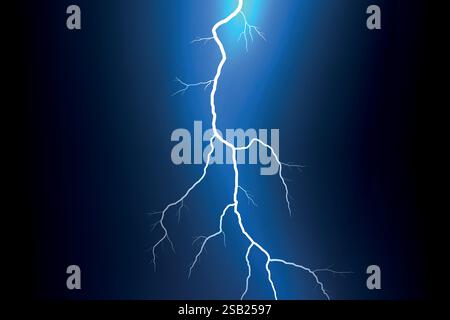 A vivid lightning bolt branches across a dark blue gradient background ...