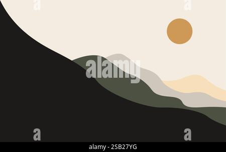 Mountain Art Vector With Sun Design. Mountain Papercut Design Stock Vector
