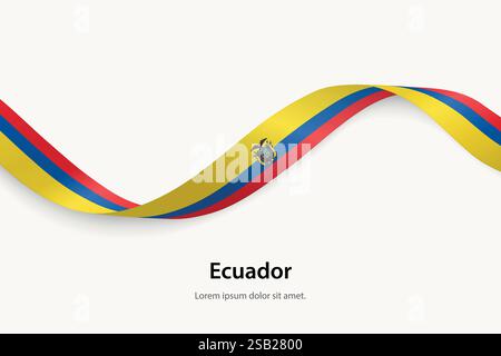 Ecuador flag on Waving ribbon. Template for independence day Stock Vector