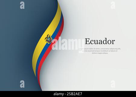 Ecuador flag on Waving ribbon. Template for independence day Stock Vector