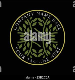 Beauty Circular Circle Leaf Stamp Label for Natural Wellness Herb Logo Design Vector Stock Vector