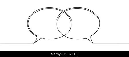 Speech bubble outline, dialog speak, continuous one line drawing. Graphics minimalist linear two frame box for text. Balloon for talk. Single line vec Stock Vector