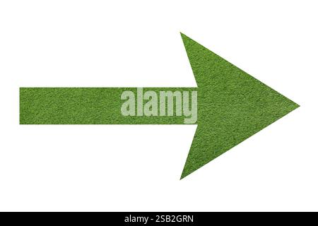 Arrow with texture of green grass isolated on white Stock Photo