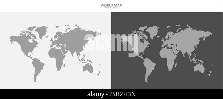 A set of point maps of the world in a modern style. A world map made up of dots on a dark and light background. Stock Vector