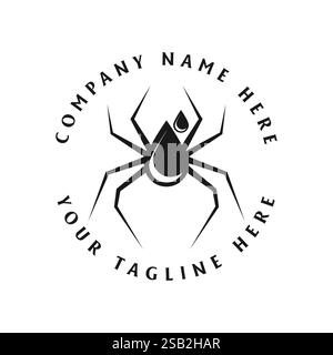 Water Liquid Drop Black Spider Widow Tarantula Emblem Badge Label Illustration Logo Design Vector Stock Vector