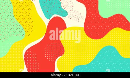 Abstract Colorful Oval and Circle Pattern Background with Memphis Dots and Lines Design Stock Vector