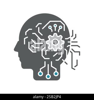 Machine Learning flat icon. Vector isolated element. Editable stroke. Stock Vector