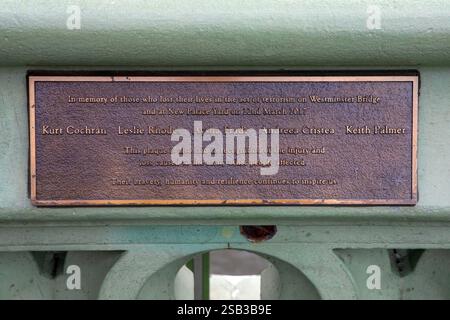 London, UK - June 3rd 2024: A memorial plaque located on Westminster Bridge in London, UK, remembering the victims of the terrorist attack on Westmins Stock Photo