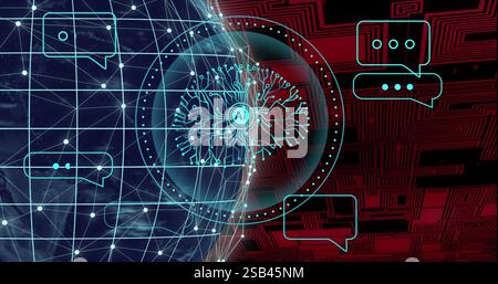Image of ai text, human brain and digital data processing over globe Stock Photo
