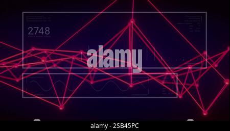 Red network connections and data points image over dark background with numerical data Stock Photo