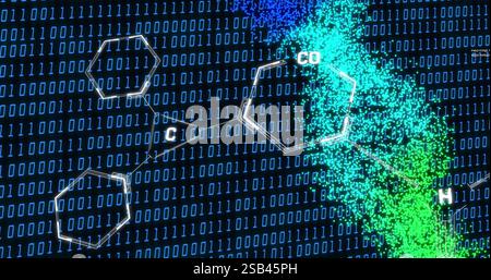 Chemical structure and binary code, data processing image Stock Photo