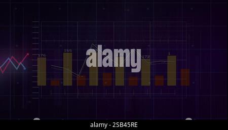 Bar and line charts with fluctuating data points, financial analysis image Stock Photo