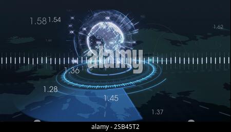 Digital globe and data points image over world map Stock Photo