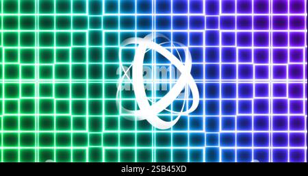 Glowing grid pattern with swirling white lines image over dark background Stock Photo