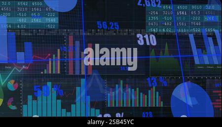 Financial data and analytics image over various charts and graphs Stock Photo