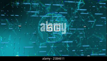 Image of 5g text, digital data processing over globe Stock Photo