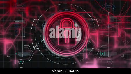 Digital padlock and security system image over futuristic interface Stock Photo