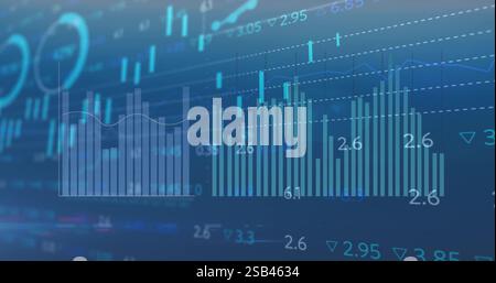 Financial data charts and binary coding, stock market analysis image Stock Photo