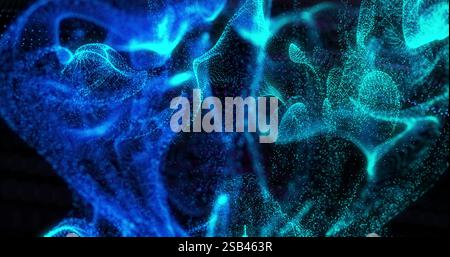 Abstract image of blue and green particles forming dynamic wave patterns Stock Photo