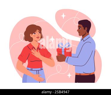 Man giving gift to a woman. Vector illustration Stock Vector