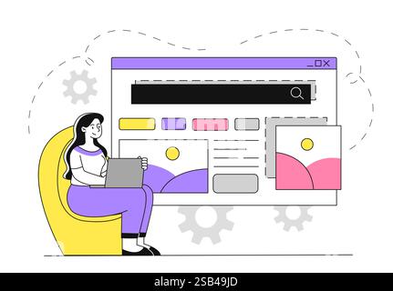Woman designing website layout. Vector illustration Stock Vector