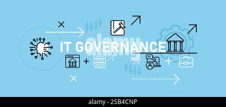 IT Governance conceptual government digital law rights network safety policy connection rules administration data technology support cybersecurity Stock Vector