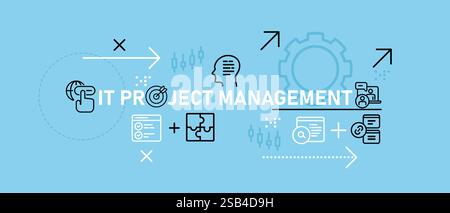 IT Project Management conceptual work technology analysis planning strategy business progress internet connection managing event design icon outline Stock Vector
