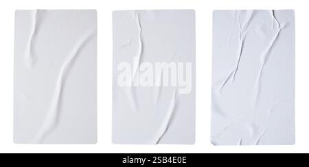Blank white crumpled and creased paper poster texture set isolated on white background Stock Photo