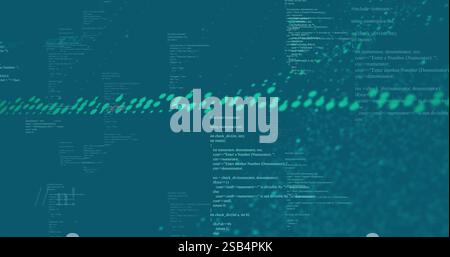 Computer code and binary data processing image over teal background Stock Photo