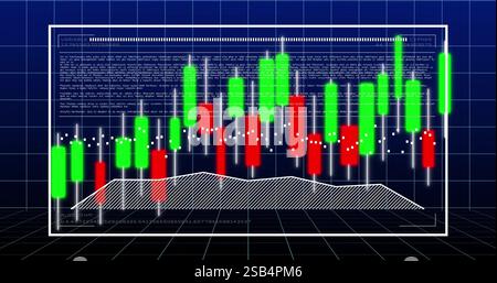 Candlestick chart and financial data analysis image over grid background Stock Photo