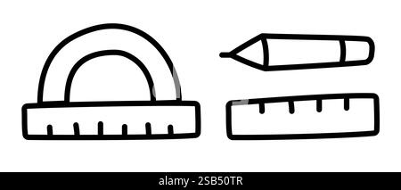 Protractor ruler isolated on the white background. Vector template of degree measuring scale of angles. Vector illustration Stock Vector