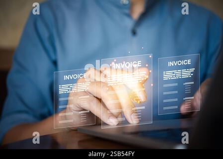 digital invoice and payment solutions, including electronic bills, receipts, fraud prevention, and data processing in the finance and business sectors Stock Photo