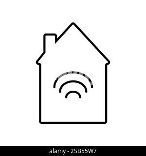 A simple outline of a house featuring wifi signal waves radiating outwards, indicating the presence of wireless internet connectivity in modern homes Stock Vector